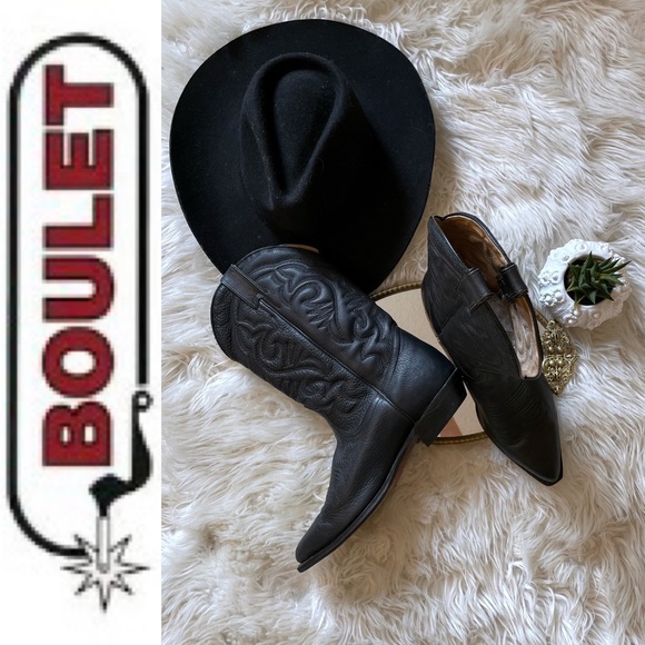 EUC BOULET 🇨🇦 Black leather western cowboy boots, 8.5 men’s - Picture 2 of 12